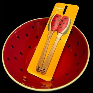 Watermelon Serving Bowl And 2 Small Spatulas‎ NWT 10.5” Diameter 4.75” Deep